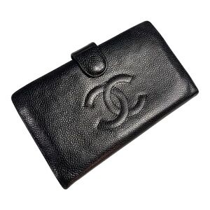 Chanel Caviar Leather Timeless CC French Long Wallet in Black